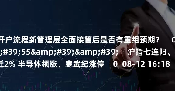 炒股开户流程新管理层全面接管后是否有重组预期？    0  08-12 16:18     07&#39;55&#39;&#39;    沪指七连阳、科创50指数涨近2% 半导体领涨、寒武纪涨停    0  08-12 16:18     59&#39;59&#39;&#39;    0812交易进行时15-16点    0  08-12 16:18